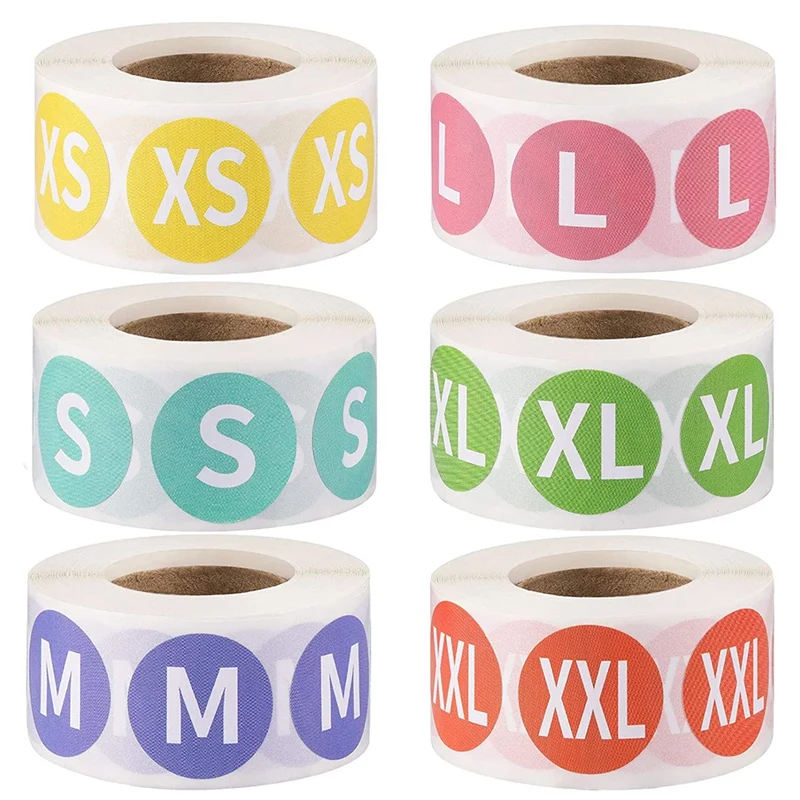 3000 Pcs Clothing Size Sticker Labels 2.5Cm Colorful Coded Adhesive Labels Round Sticker Labels (XS, S, M, L, XL, XXL)