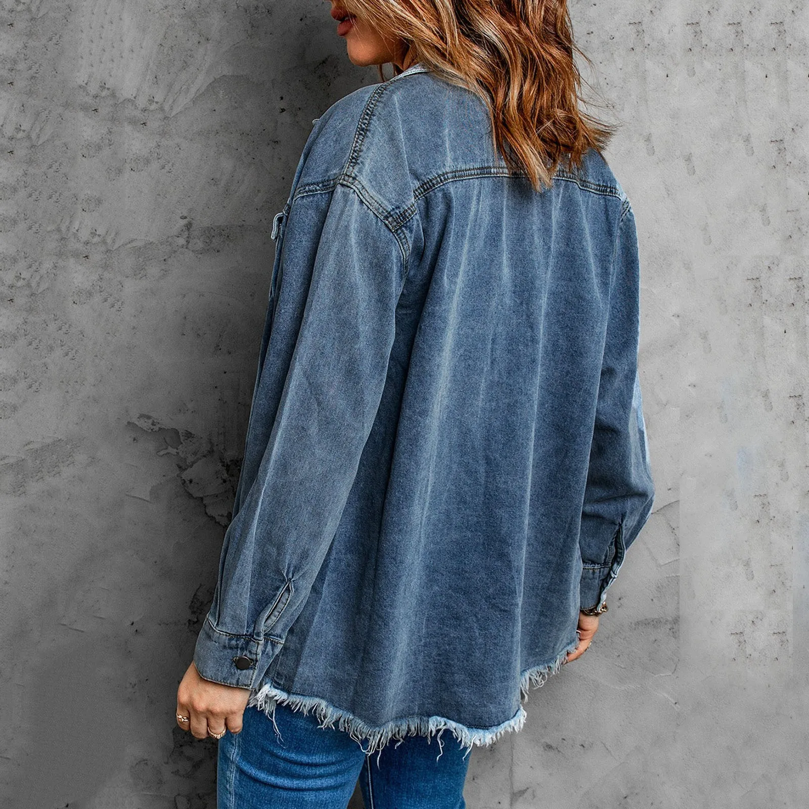 Giacche di Jeans da donna orlo strappato giacca di Jeans grigi Shacket cappotti di Jeans larghi casuali femminili cappotti oversize giacca di Jeans BF