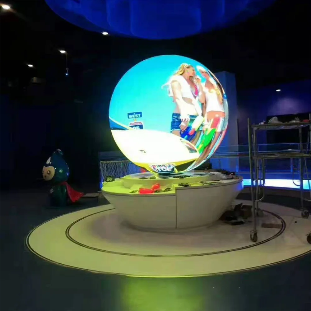 HD Full Color LED Screen Display Custom Hanging P2 LED Ball Round Display Flexible Round Curve Spherical Led Screen