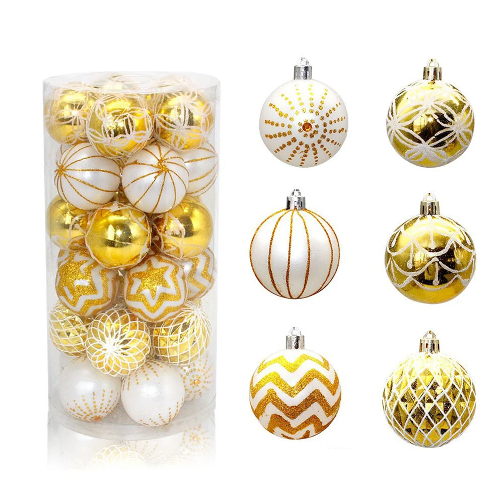 30 Pieces Christmas Ball Ornaments Plastic Lightweight Shatterproof with Glitter Finish for Tree and Festive Party Decorations