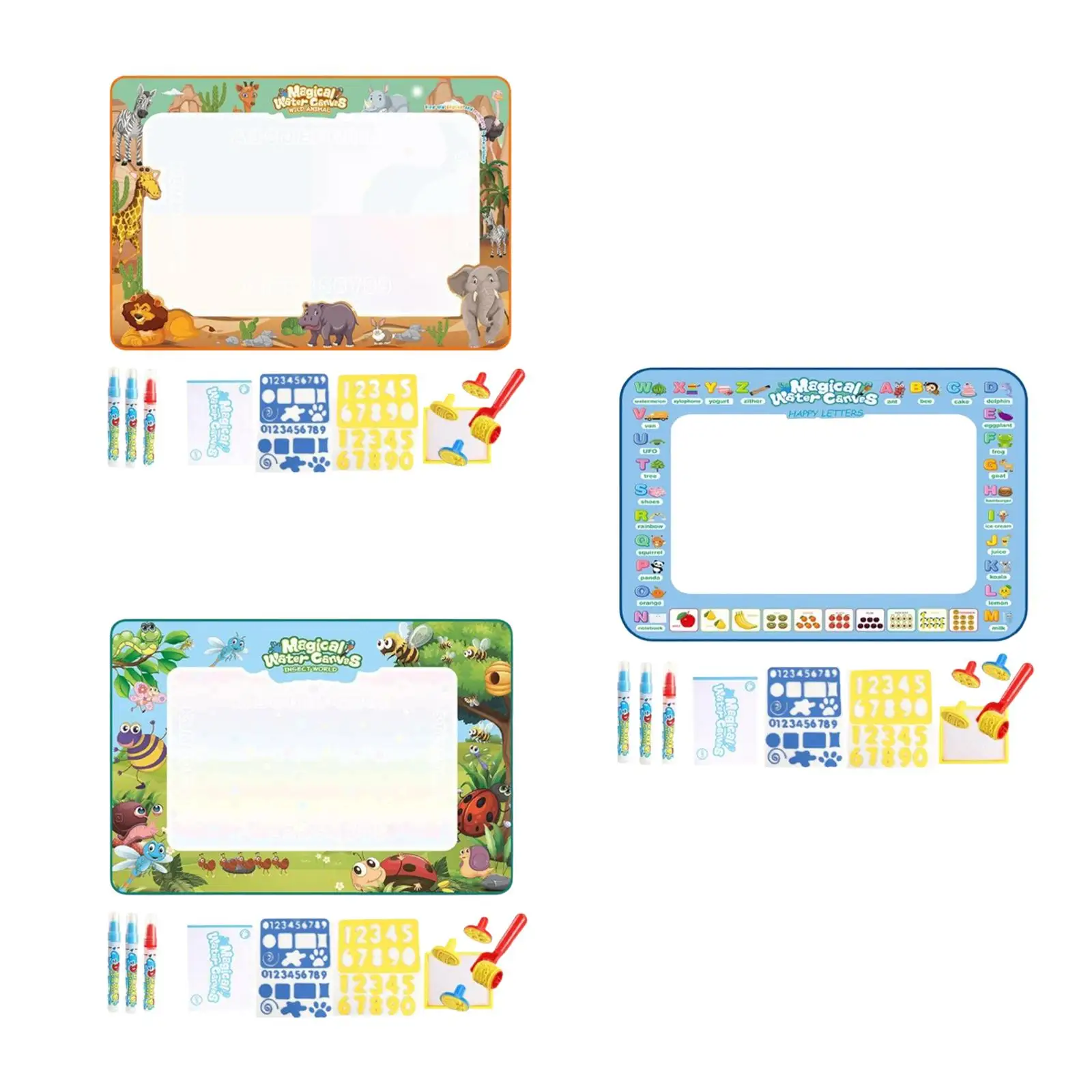 Water Drawing Mat Doodle Board Seal Set Watercolor Pens Water Painting Rug Water Painting Mat for Preschool Education