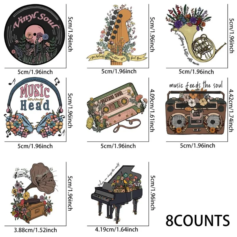 花の楽譜UV dtfステッカー、マグカップを飾るための防水ステッカーパック、DIY画材、家の装飾、8個