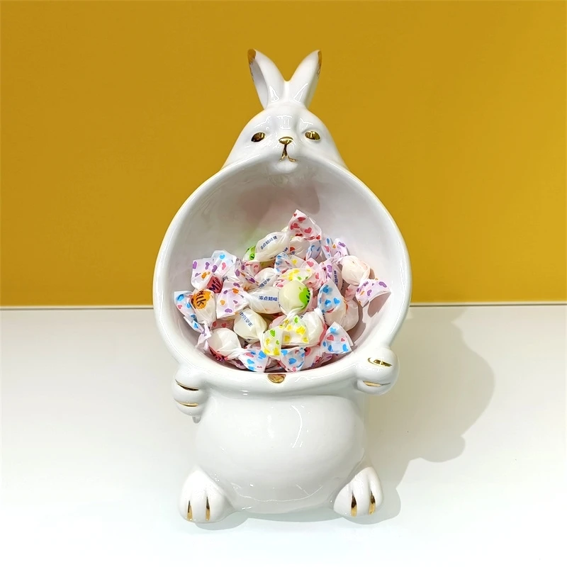 Ceramics Mouth Bunny Candy Box Decorative Porcelain Puppy Figurine Storage Canister Novelty Organizer Vessel Houseware Ornament