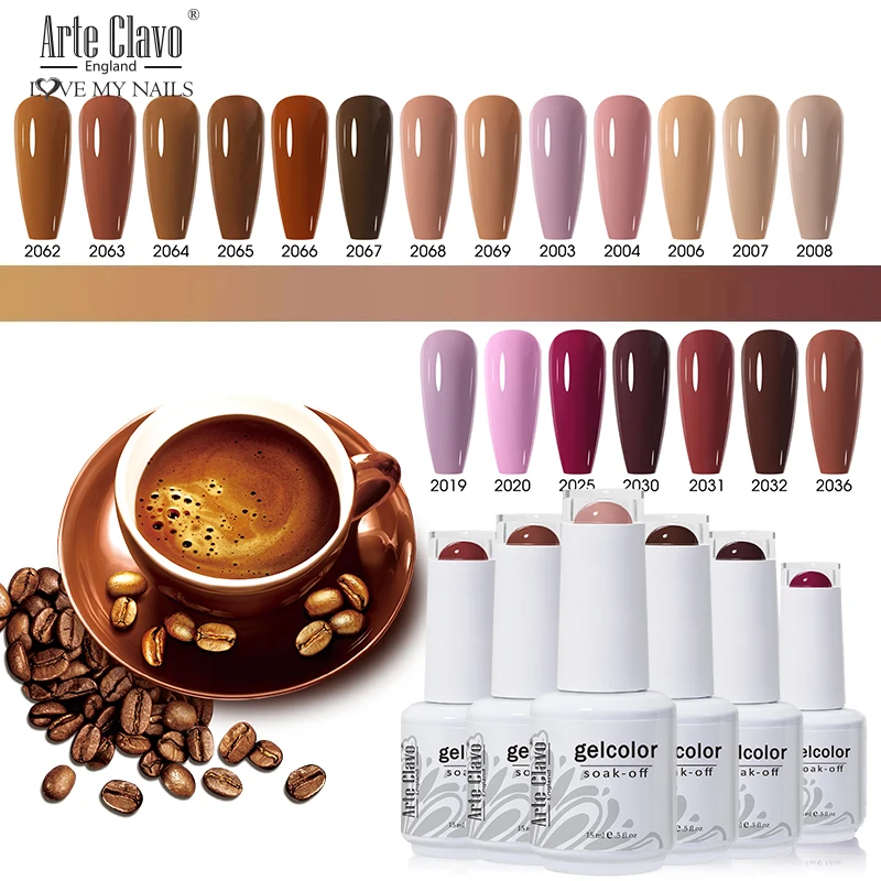 

Arte Clavo Gel Varnish 15ml Brown Nail Polish Nude Colors UV LED Gel Polish For Manicure Nail-Art Semi Permanent Gel Lak Lacquer