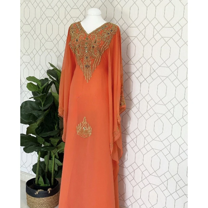 

Orange African Attire Bridesmaid Embroidered Kaftan Wedding Dress Fashion Trends