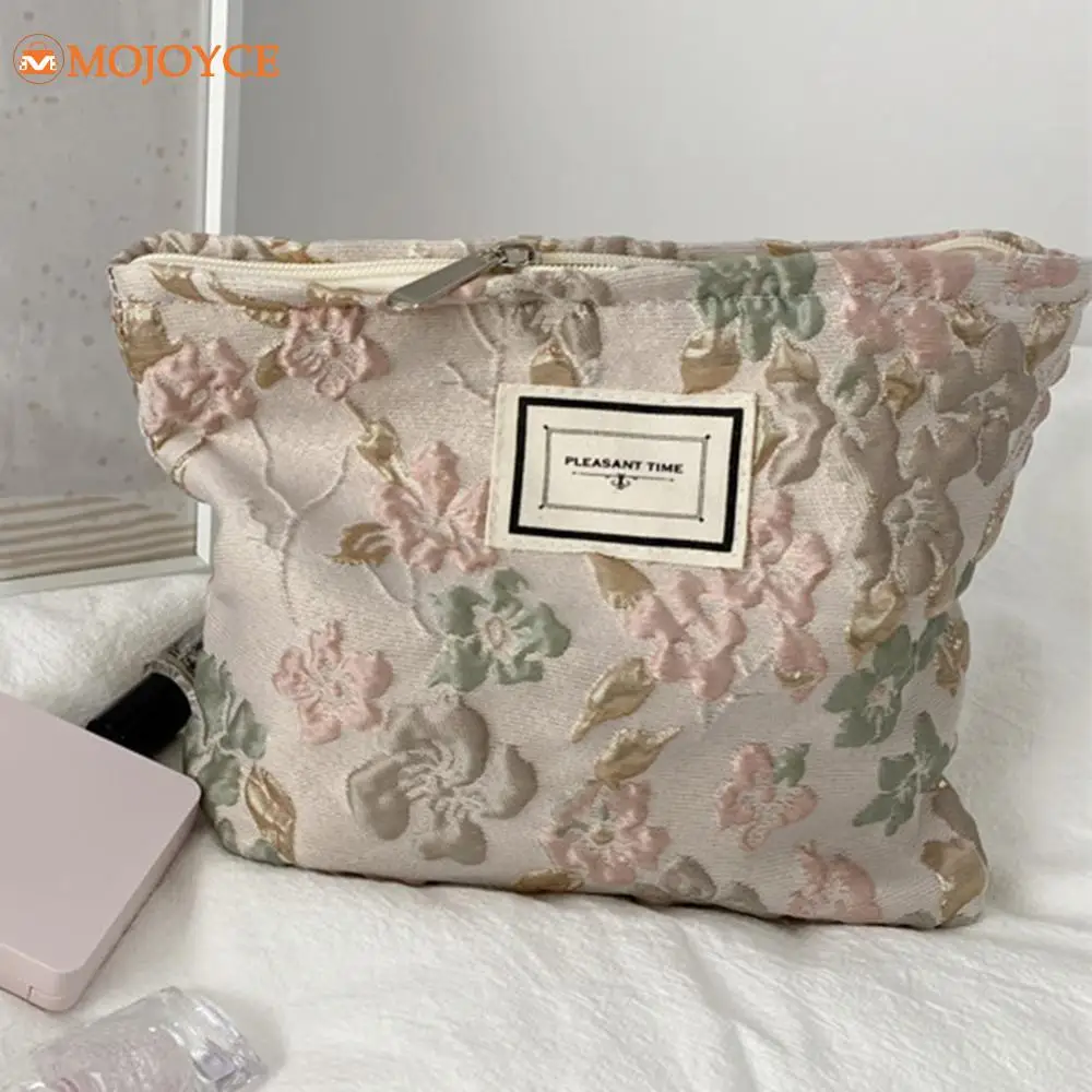 Women Makeup Bag Embossed Flower French Clutch Bag Multi-function Travel Storage Bag Ladies Portable Cosmetic Bag Cute Phone Bag