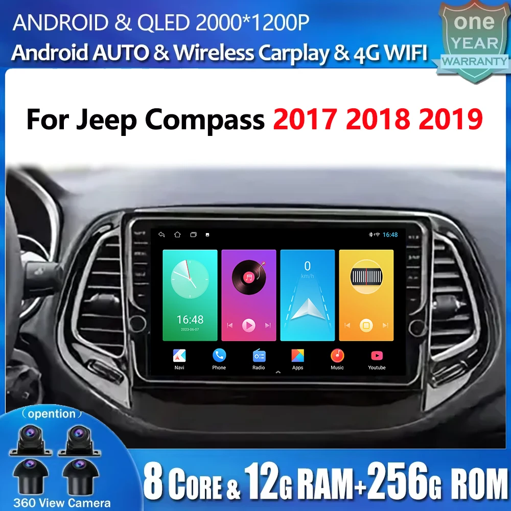 

Android 14 For Jeep Compass 2017 2018 2019 Octa-Core Carplay Car Radio Multimedia Player Navigation GPS Video Stereo DSP BT Wifi