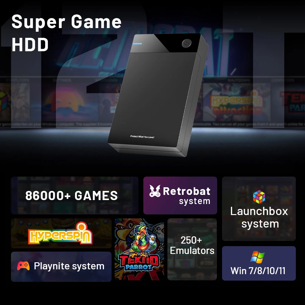 12T Super Game HDD with Hyperspin Launchbox Retrobat Playnite Gaming HDD with 86000+ Retro Vidoe Game For PS3/PS2/PSP/WIIU/DC