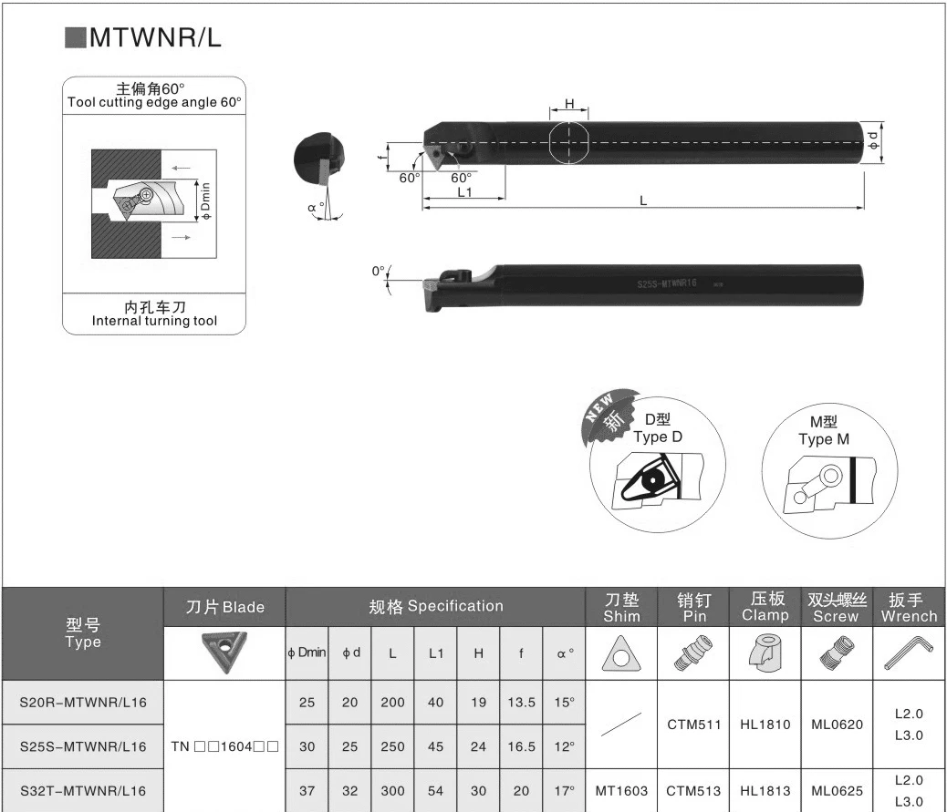 BEYOND S16Q-MTWNR16 S20R S25S MTWNR Internal Turning Tool Holder Lathe Cutter White Nickel Coating CNC Shank TNMG Carbide Insert