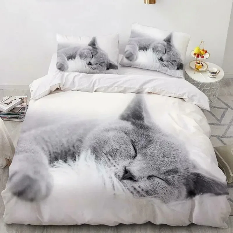 

Cat Duvet Cover Set Queen Size Cute Pet Cats Printed Duvet Cover for Children Boy Girls 3D Cartoon Animal Polyester Quilt Cover