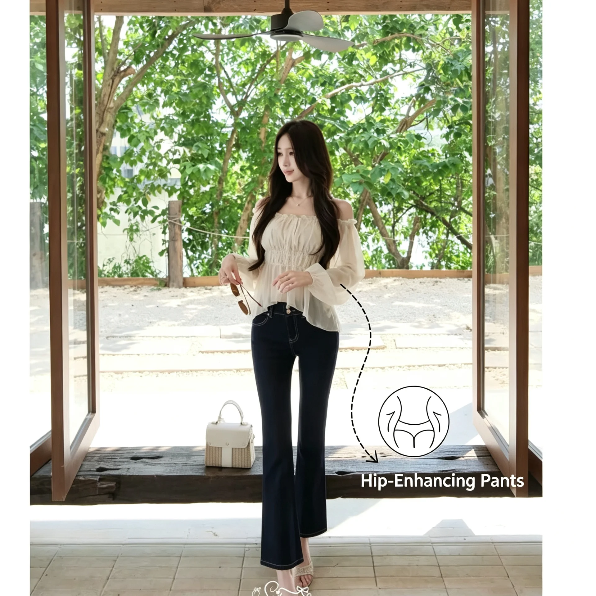 Little Rabbit Herbal Tea Denim Holiday Original Design Lyocell Hip-Enhancing Raw Denim Cropped Flare Jeans