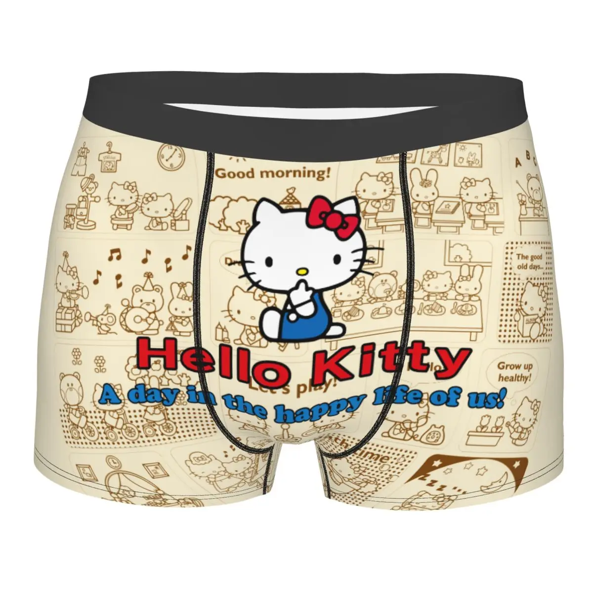 

Man Cartoon Hello Kitty Long Underwear Funny Boxer Briefs Shorts Panties Male Breathable Underpants S-XXL