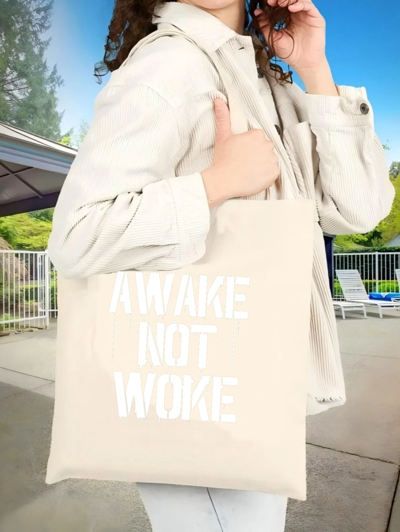

Сумка-тоут из холщовой ткани Awake Not Woke 2026, новинка, унисекс, вместительная, прочная, многоразовая, многофункциональная, на плечо, для повседневного использования/путешествий