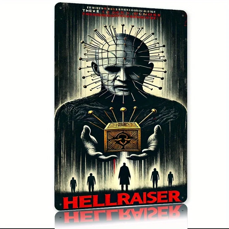 Metallposter „Hellraiser Pinhead & Pinhead's Face“ – Hellraiser Movie Fan Decor – robustes Metallschild für Zuhause, Büro, Bar,