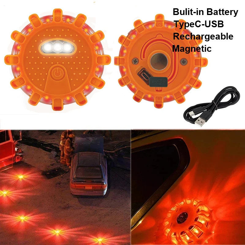 2/1pcs Rechargeable Roadside Safety Flares Light Car Emergency LED Strobe Warning Light  Magnetic Flashlights Rescue Light