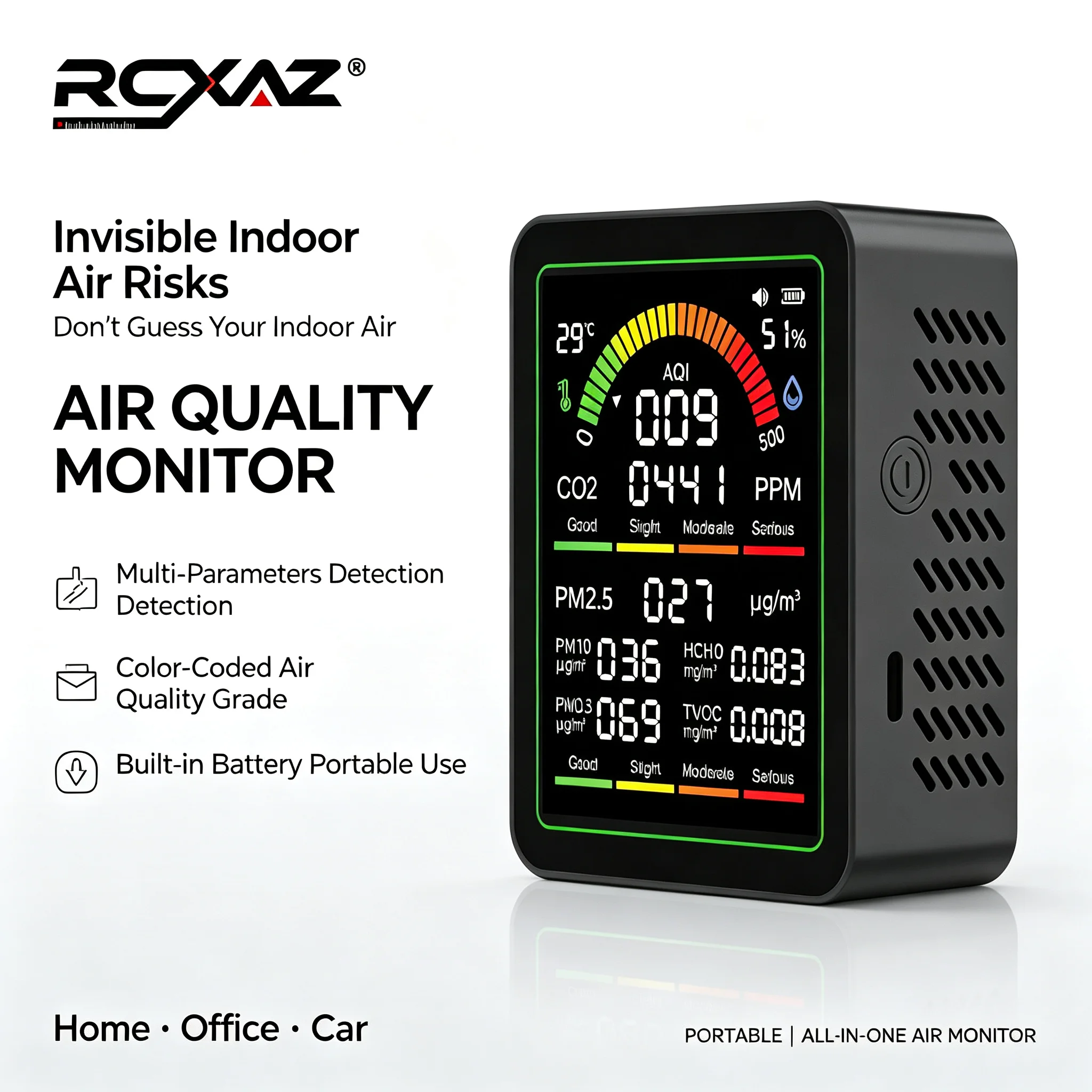 10-in-1 CO2 Air Quality Detector PM0.3 PM1.0 PM2.5 PM10 HCHO TVOC Tester Temperature and Humidity Meter Carbon Dioxide Monitor