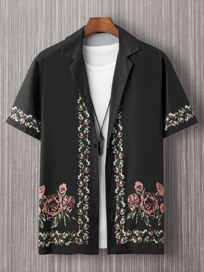 

Vintage Floral Plant 3D Print Shirt Men Women Fashion Casual Short Sleeve Black Hawaiian Shirt Beach Blouse Vacation Clothes New