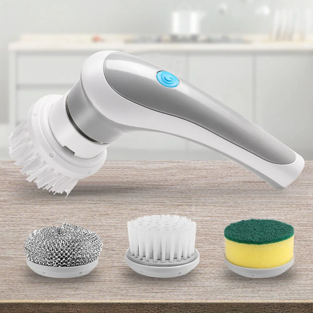 Electric Clean Brush Multifunctional Wireless Clean Brush 360 Degree Rotation 3 Replaceable Brush Heads Bathroom Kitchen Cleaner