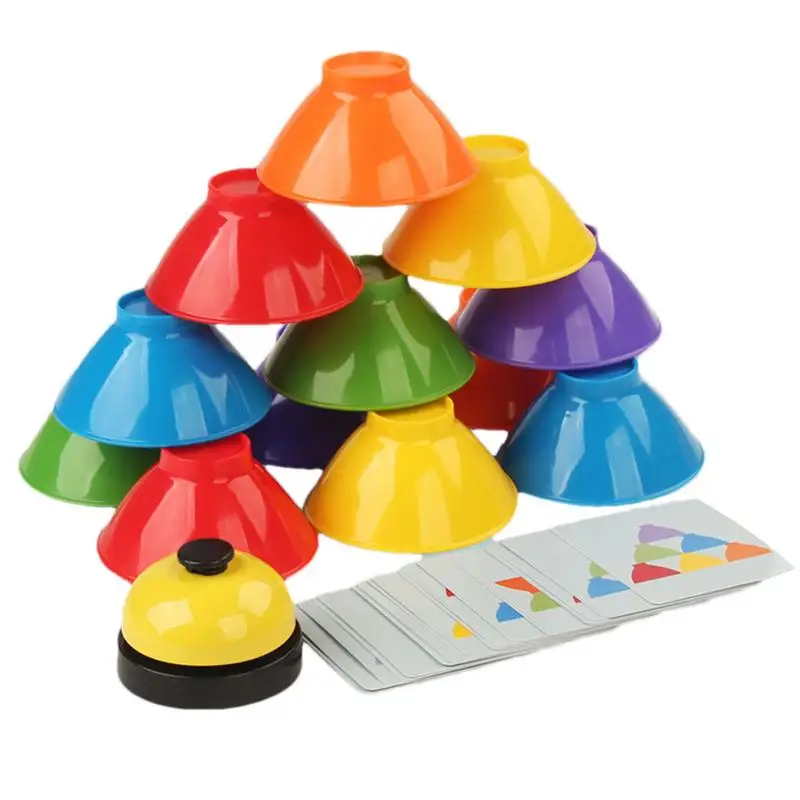 Jouet à empiler arc-en-ciel avec cloche pour enfants, bol à empiler, jouet d'apprentissage mentaires oriel Montessori, beau cadeau, 6 bols à empiler