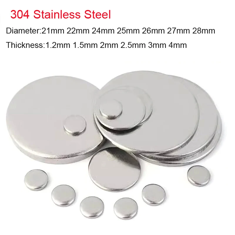 10Pcs Thick 1.2mm-4mm 304 Stainless Steel Round Plate Disc Pad Plate Sheet Circular Flat-plate Diameter 21/22/24/25/26/27/28mm