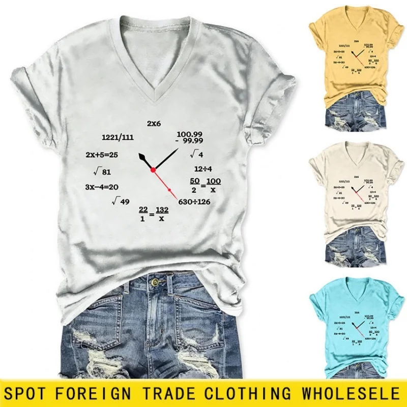 

Design-inspired American V-neck loose-fitting trendy printed T-shirt for women, short-sleeved sportswear top