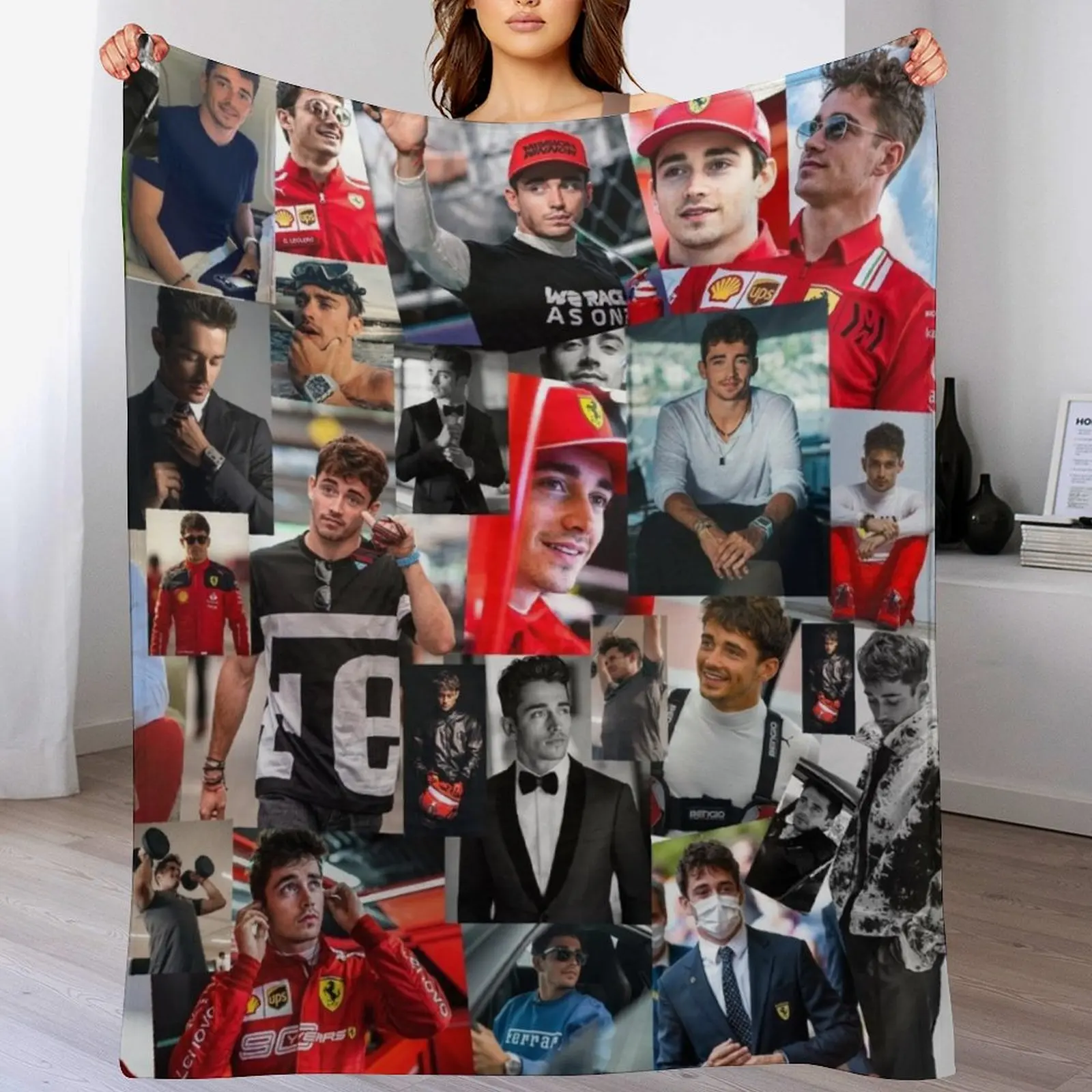 Charles Leclerc Monacan motorsports racing driver Collage Throw Blanket Fashion Sofas anime Blankets