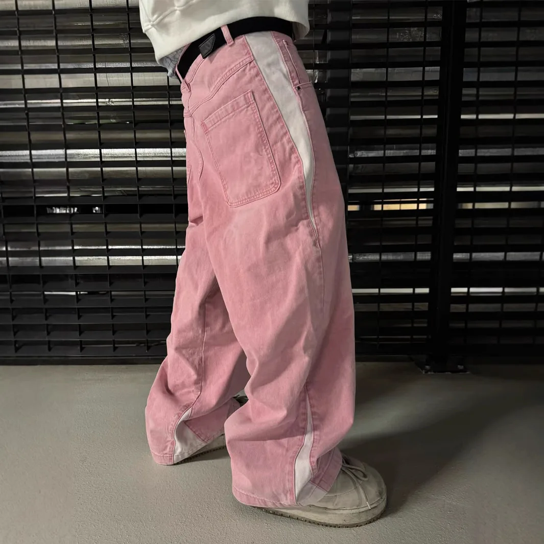 2026 New Style Patchwork Spring/Summer American Trend High Street Vintage Washed Light Blue Slimming Wide-Leg Men's Jeans