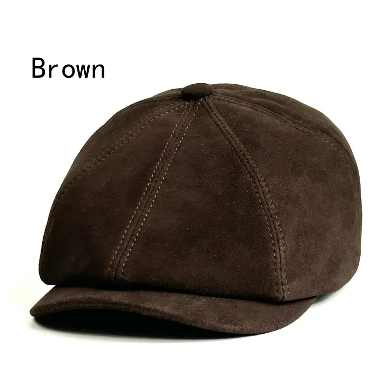 

Fashion Retro Winter Genuine Suede Leather Skin Boina Hat Matte Sheepskin Beret Octagonal Men For Cap Boina