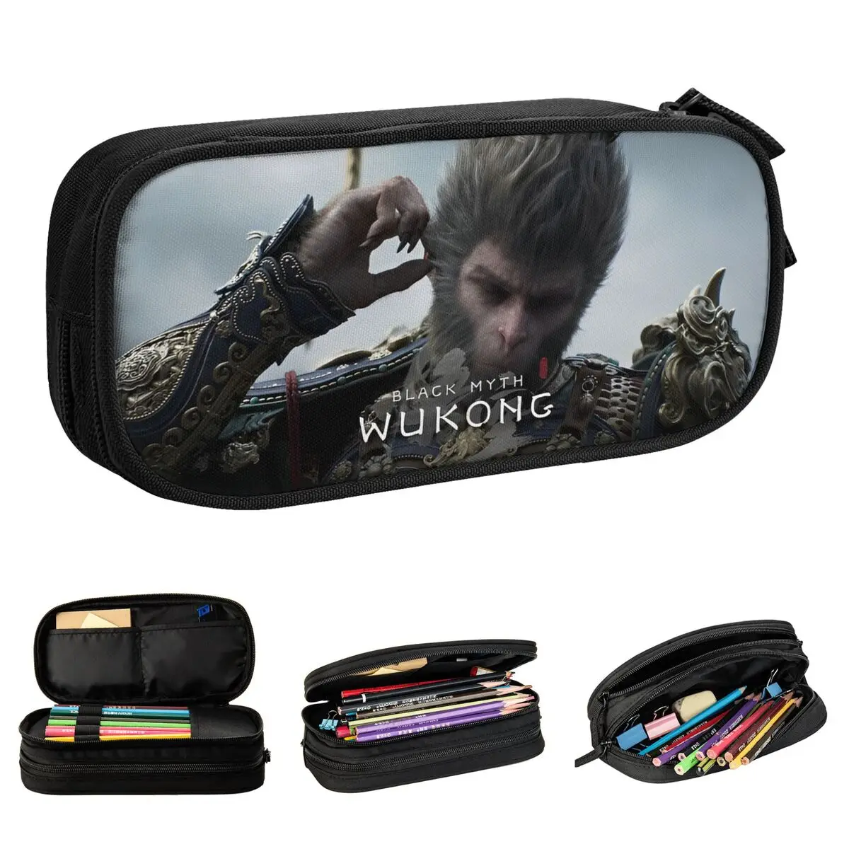 Black Myth Wukong Video Game Pencil Case Double Layer Large Capacity Office Supplies Pencil Case Stationery Perfect Gifts