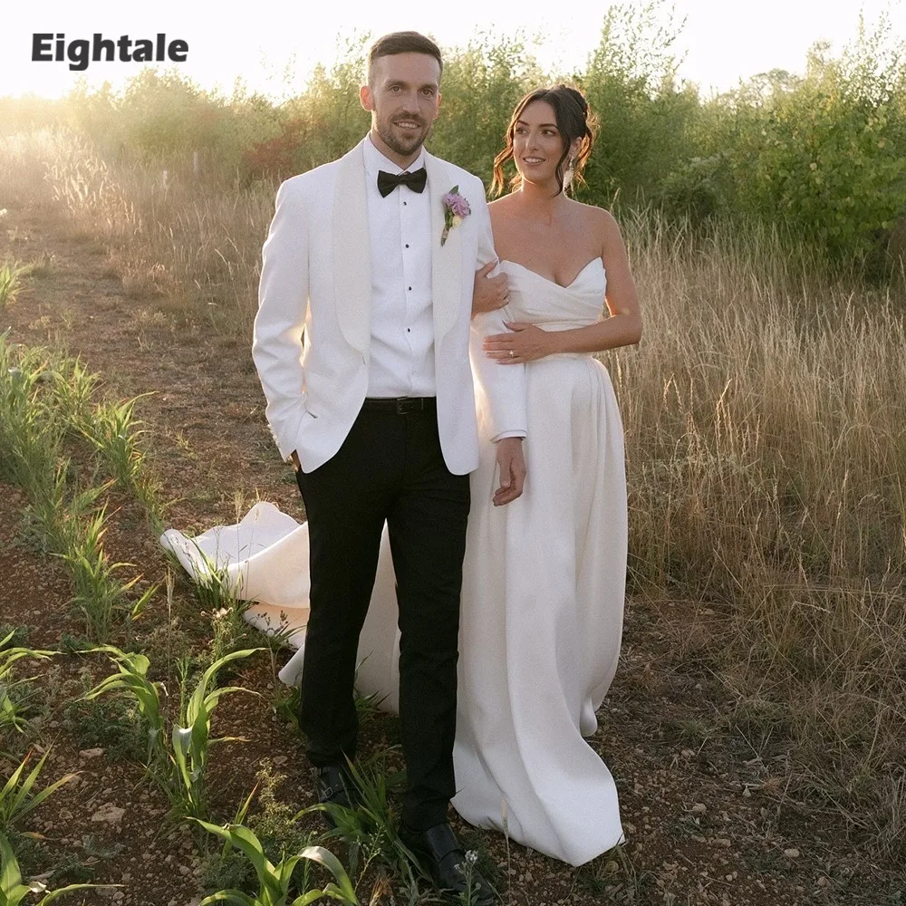 

Eightale Arabic Wedding Dress Sweetheart Customized Ivory Princes Satin A-Line Muslim Bridal Gown Mermaid Bride Party Dress