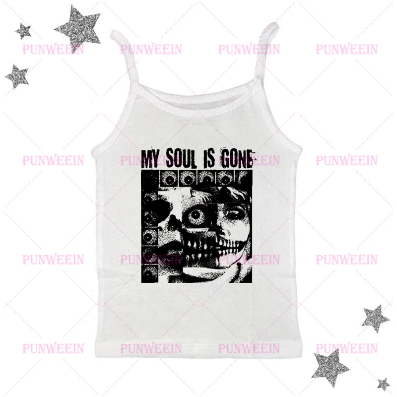 Death Heavy metal Vintage gothic emo girls Grunge Camisole Tops Punk Women Print Vintage Punk Crop Top Harajuku vest Streetwear