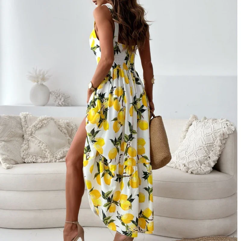 2025 Cross-border Foreign Trade in Europe and The United States Women's Summer New Vacation Sweet Halter Print Backless Dresses