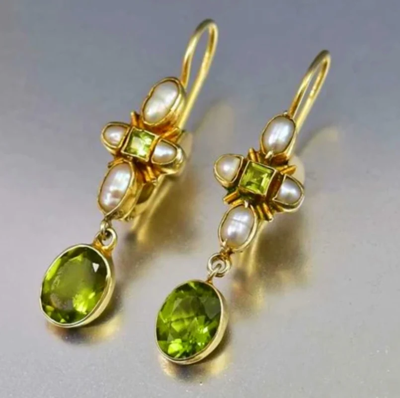 Vintage Gold Color Round Crystal Drop Earrings For Women Jewelry New