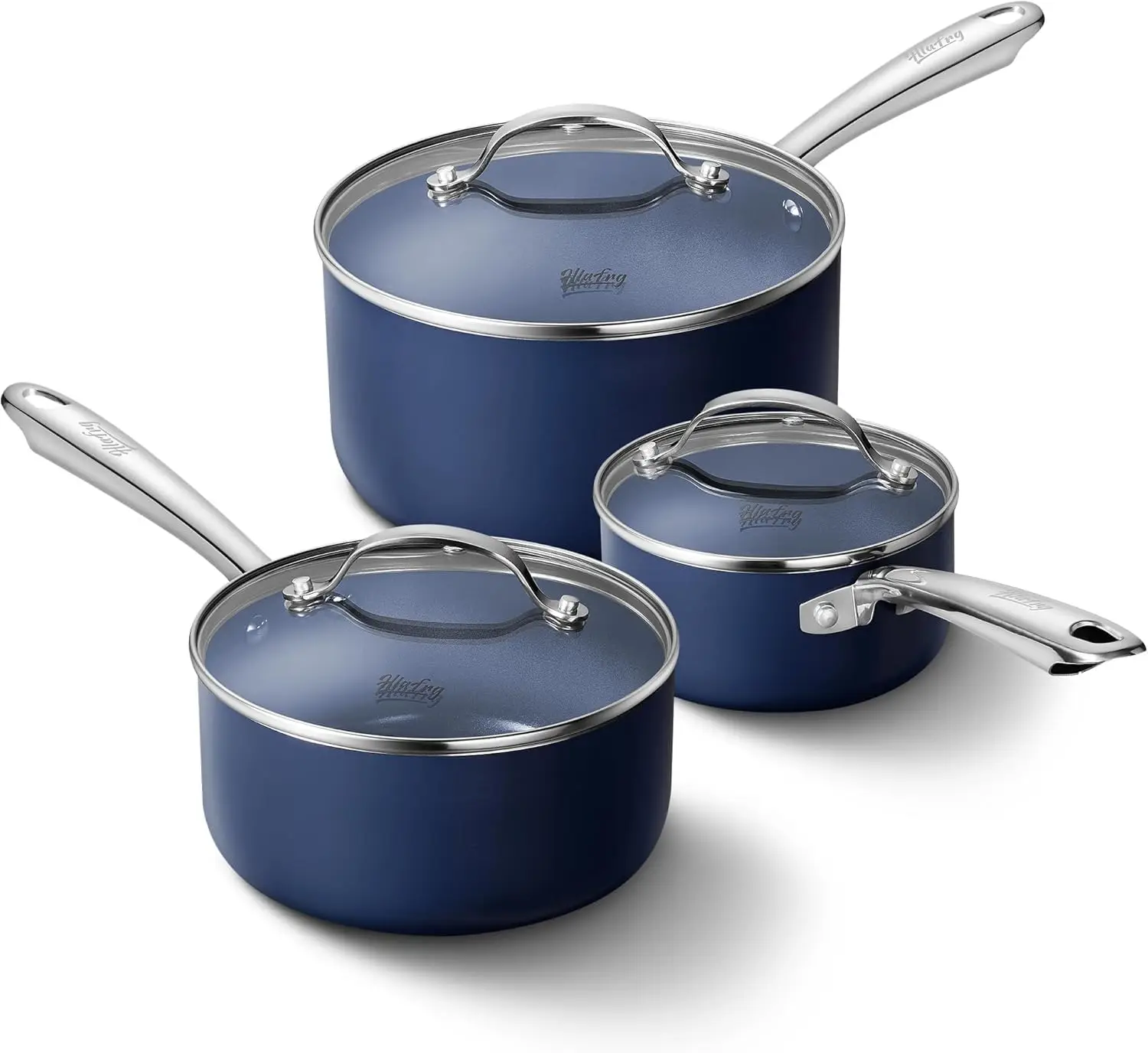 مجموعة أواني KOCH SYSTEME CS غير لاصقة مع أغطية، مجموعة أوعية 1+2+3QT مع طلاء سيراميك غير لاصق، زيت أقل وسهل التنظيف