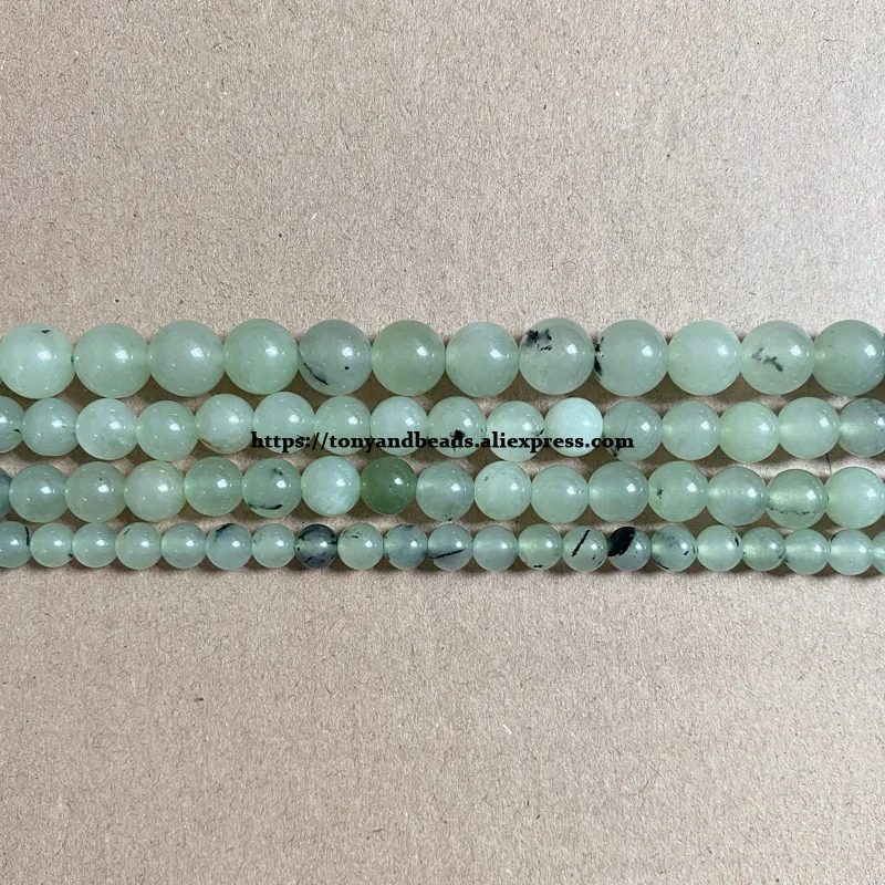 Natural Stone Smooth Green Prehnite Color Jade Round Loose Beads 15\