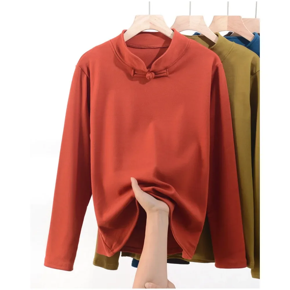 XL to 8XL Plus size Mockneck Bowknot Fleece T-shirt Women Autumn Winter warm bottoming Tshirts thick Tee Tops long sleeves
