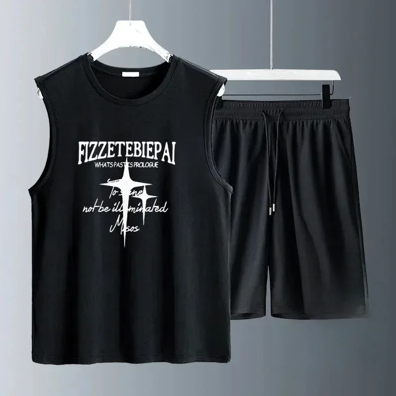 

Summer Men Solid Color Sets Casual Sleeveless Vest &Shorts Sets Fashion Popular Streetwear Casual Suits the stars are flashing