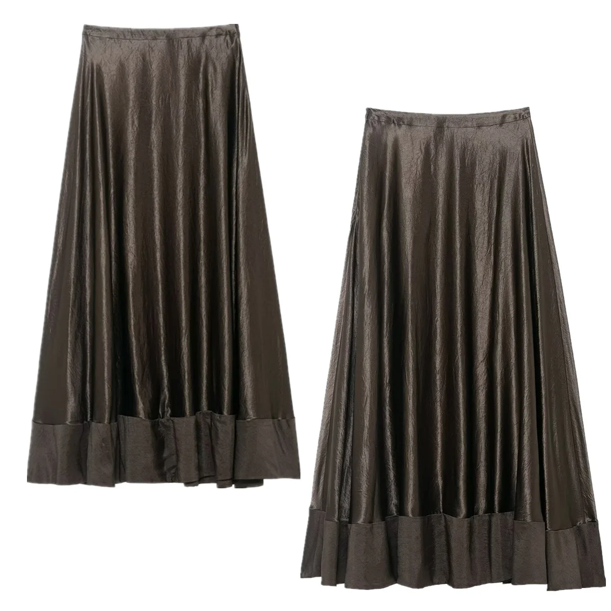 

Jenny&Dave 2026 Spring Fashion Coffee Color Satin Midi Skirts Skirt Woman Clothing Office Ladies ELegant Silk Faldas Skirts
