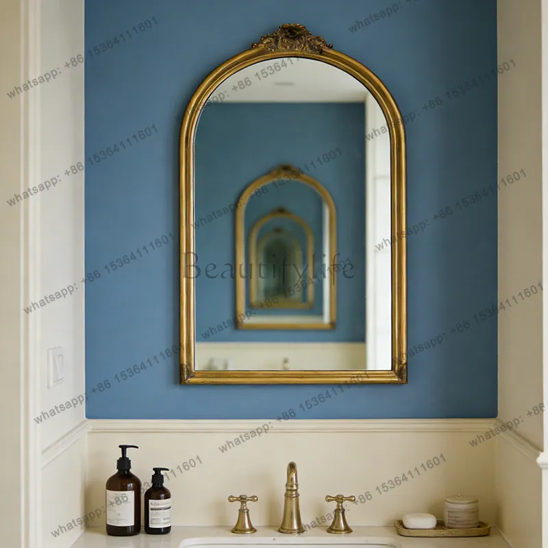 Arched makeup mirror retro simple carved French porch decorative mirror