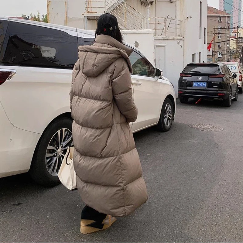 Witte Eendendons Jas Koreaanse Losse Capuchon Dikke Warme Lange Donsjack Vrouwen Winterjas voor Vrouwen Vrouwelijke Parka Outerwears