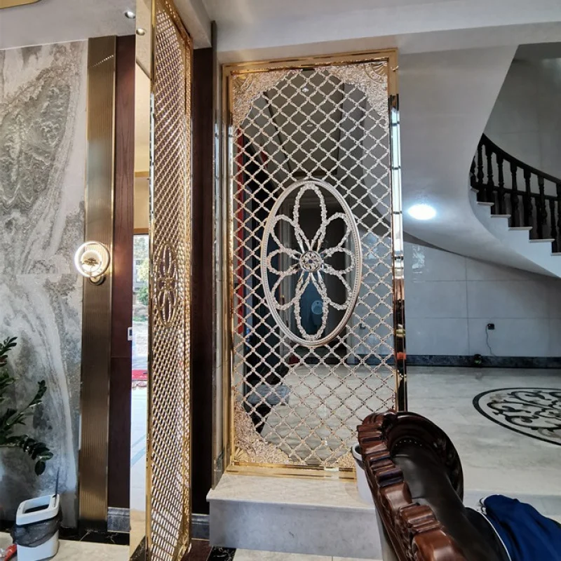 

Custom. New Style Stainless Steel Folding Screen Partition Hotel Sales Department Decoration Partition Background