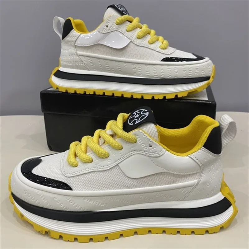 

2025 Spring New Casual Sneakers Mens Simple Retro Platform Heightening Dad Shoes Comfortable Breathable Mens Casual Shoes