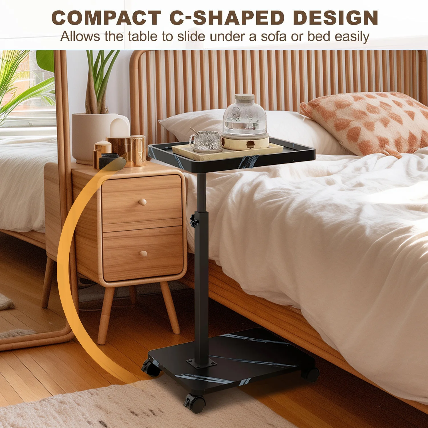 15.74x11.81 Inch Coffee Table C-Shaped Simple Mobile Rolling Storage Desk Home Bedside Corner Sofa Cabinet Family Side Tables image 2