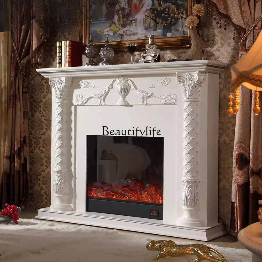 

ld25 European neoclassical living room white silver fireplace decorative cabinet French retro