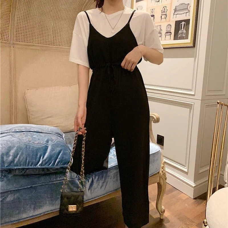 

Женские комплекты, летние простые футболки для отдыха с короткими рукавами и круглым вырезом, брюки до щиколотки с высокой талией, модные шикарные уютные свободные женские комплекты