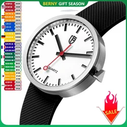 BERNY Men/Women Quartz Watches 38mm Luminous Dial Railways Sports Sapphire 5ATM Stainless Steel Classic Men's Wristwatch