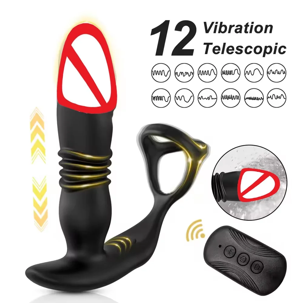 APP Control Male Thrusting Prostate Massager Anal Vibrator for Men Delay Ejaculation Penis Cock Ring Butt Plug Sex Toy for Adult