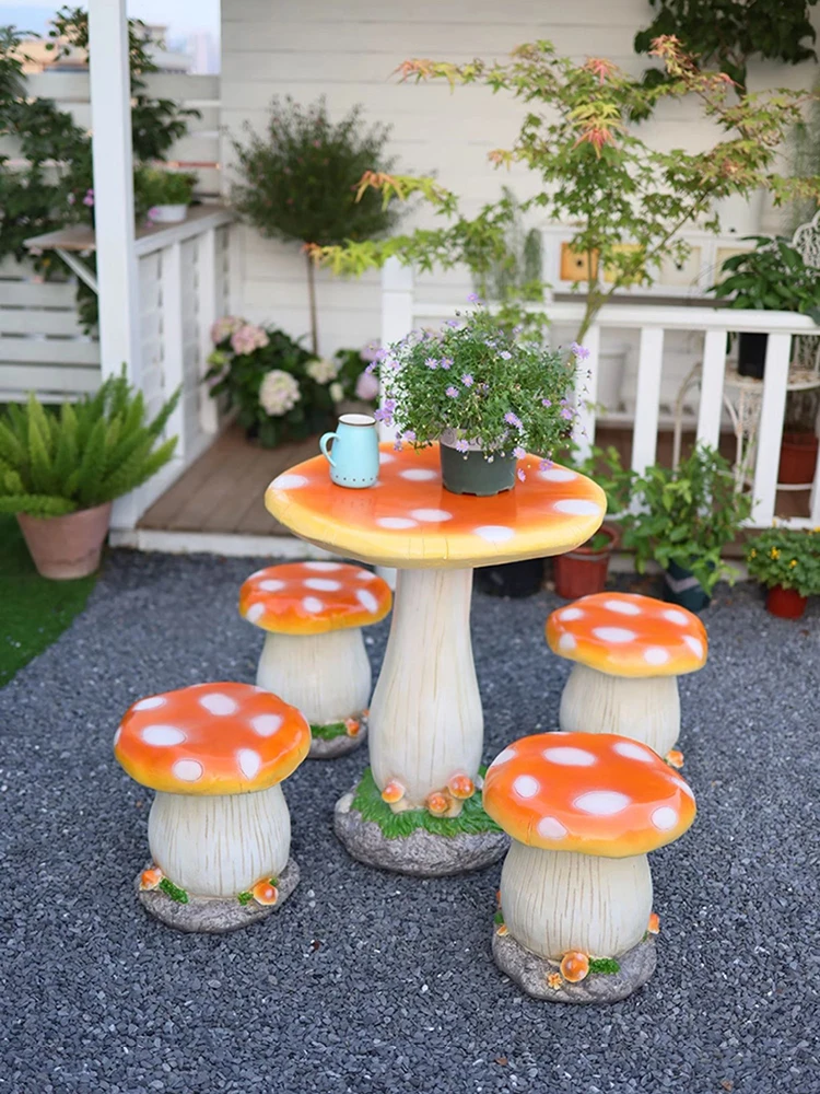 Home Decor Garden Simulation Mushroom Statue Side Table Floor Decor Balcony Tea Tables Outdoor Courtyard Table Garden Ornaments
