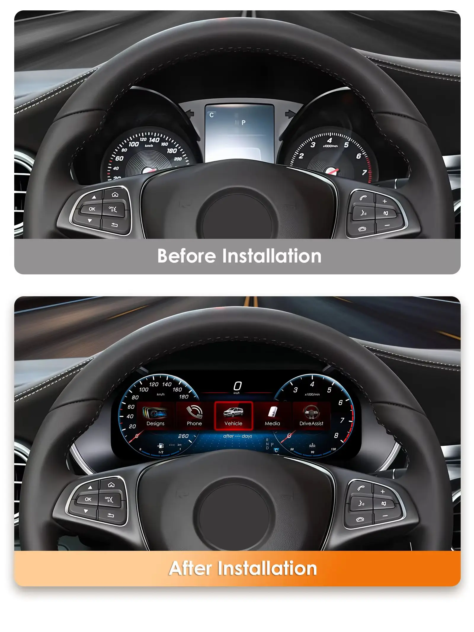 Hizpo 12,3 Zoll Auto-LCD-Digital-Armaturenbrett für Mercedes Benz C-Klasse W205 GLC-Klasse X253 2015 - 2018 Modifiziertes Auto-Radio-Instrumentenpanel Cockpit-Cluster-Instrumentenanzeige Tachometer