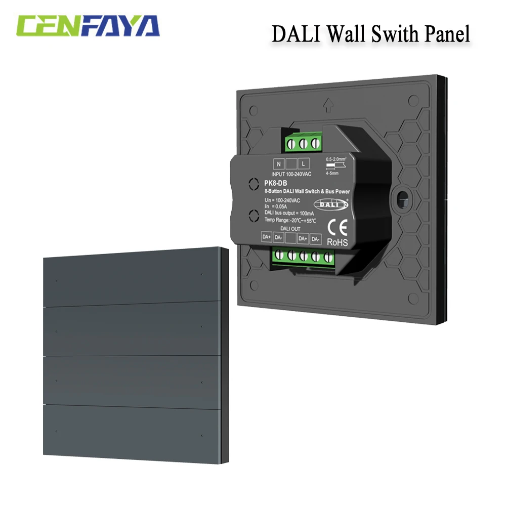 CENFAYA ? interrupteur mural DALI � 8/4 boutons, dispositif d'entr�e DALI-2, prend en charge la fonctionnalit� de retour, alimentation de Bus int�gr�e 100-240VAC